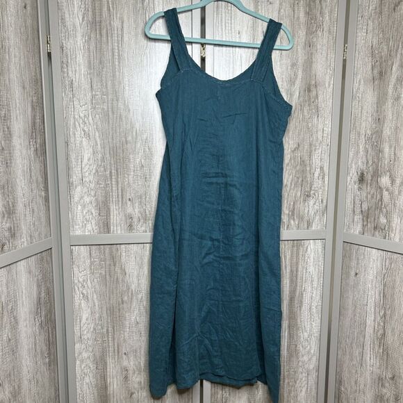 Donna M French Linen Midi Dress Blue Sleeveless Lagenlook Size Large - Picture 7 of 8